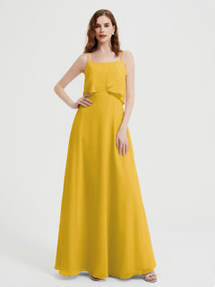 Spaghetti Straps Simple Bridesmaid Dresses-Marigold