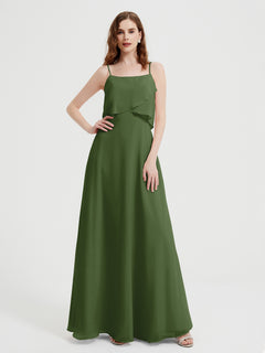 Spaghetti Straps Simple Bridesmaid Dresses-Moss