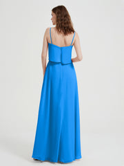 Spaghetti Straps Simple Bridesmaid Dresses-Ocean Blue