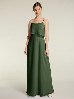 Spaghetti Straps Simple Bridesmaid Dresses-Olive Green