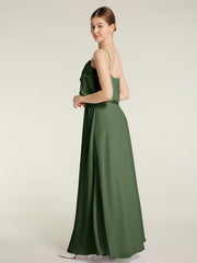 Spaghetti Straps Simple Bridesmaid Dresses-Olive Green Plus Size