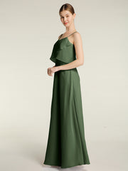Spaghetti Straps Simple Bridesmaid Dresses-Olive Green Plus Size