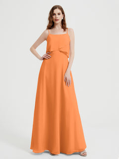 Spaghetti Straps Simple Bridesmaid Dresses-Orange Plus Size