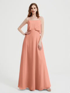 Spaghetti Straps Simple Bridesmaid Dresses-Papaya