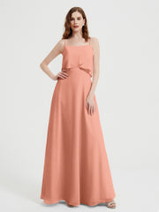 Spaghetti Straps Simple Bridesmaid Dresses-Papaya