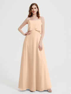 Spaghetti Straps Simple Bridesmaid Dresses-Peach