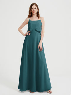 Spaghetti Straps Simple Bridesmaid Dresses-Peacock Plus Size