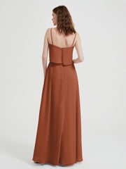 Spaghetti Straps Simple Bridesmaid Dresses-Rust
