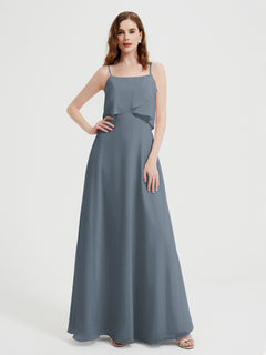 Spaghetti Straps Simple Bridesmaid Dresses-Slate Blue