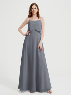 Spaghetti Straps Simple Bridesmaid Dresses-Steel Grey