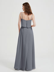 Spaghetti Straps Simple Bridesmaid Dresses-Steel Grey