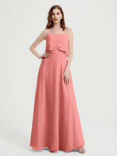 Spaghetti Straps Simple Bridesmaid Dresses-Sunset