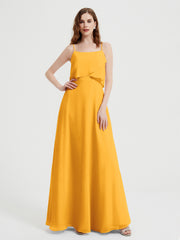Spaghetti Straps Simple Bridesmaid Dresses-Tangerine
