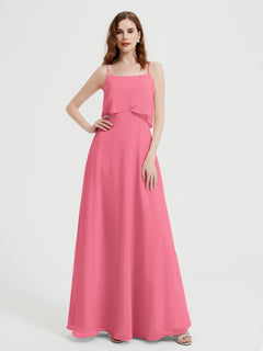 Spaghetti Straps Simple Bridesmaid Dresses-Watermelon