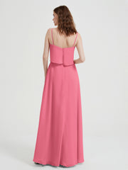 Spaghetti Straps Simple Bridesmaid Dresses-Watermelon