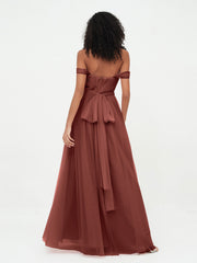 Princess Off Shoulder Tulle Dresses with Sash Bow-Terracotta Plus Size