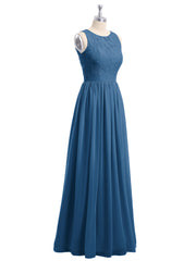 Lace And Chiffon Long Gown of Bridesmaids-Ink Blue