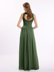Lace And Chiffon Long Gown of Bridesmaids-Olive Green