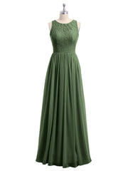 Lace And Chiffon Long Gown of Bridesmaids-Olive Green Plus Size