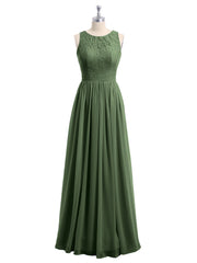 Lace And Chiffon Long Gown of Bridesmaids-Olive Green
