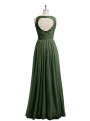 Lace And Chiffon Long Gown of Bridesmaids-Olive Green