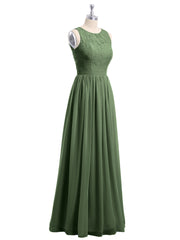 Lace And Chiffon Long Gown of Bridesmaids-Olive Green