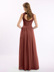 Lace And Chiffon Long Gown of Bridesmaids-Terracotta Plus Size