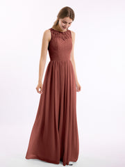Lace And Chiffon Long Gown of Bridesmaids-Terracotta