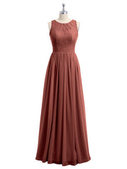 Lace And Chiffon Long Gown of Bridesmaids-Terracotta Plus Size