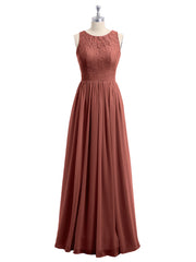 Lace And Chiffon Long Gown of Bridesmaids-Terracotta