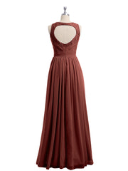 Lace And Chiffon Long Gown of Bridesmaids-Terracotta
