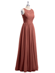 Lace And Chiffon Long Gown of Bridesmaids-Terracotta