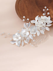 Silver Leaf Flower Bridal Hair Accessories Comb