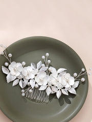 Silver Leaf Flower Bridal Hair Accessories Comb