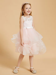 Knee Length Tulle Flower Girl Dresses Blushing Pink