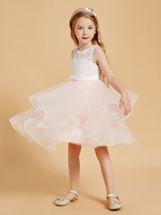 Knee Length Tulle Flower Girl Dresses Blushing Pink