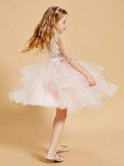 Knee Length Tulle Flower Girl Dresses Blushing Pink