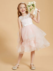 Knee Length Tulle Flower Girl Dresses Blushing Pink