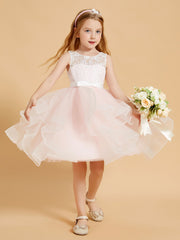 Knee Length Tulle Flower Girl Dresses Blushing Pink