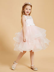 Knee Length Tulle Flower Girl Dresses Blushing Pink