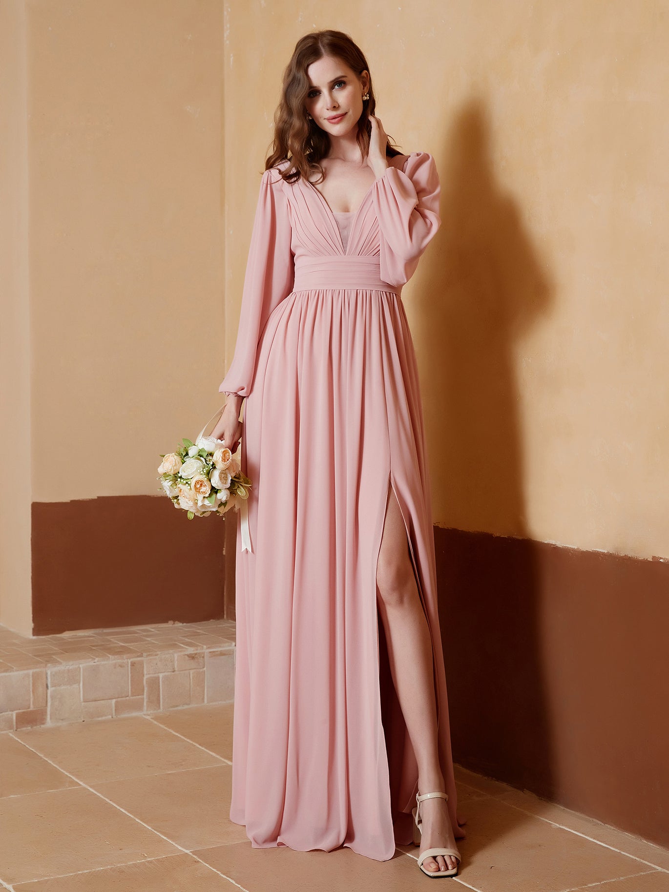 BABARONI Plunging V-Neck Floor-Length Dress with Slit Vintage Mauve Plus size, Vintage Mauve / US18 BABARONI Plunging V-Neck Floor-Length Dress with Slit Vintage Mauve Plus size, Vintage Mauve / US18