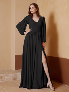 Plunging V-neck Floor-length Dress With Slit Black