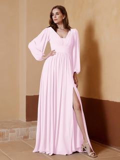 Plunging V-neck Floor-length Dress With Slit Blushing Pink