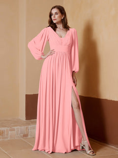 Plunging V-neck Floor-length Dress With Slit Flamingo