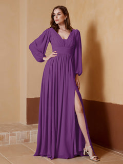 Plunging V-neck Floor-length Dress With Slit Grape
