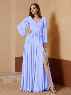Plunging V-neck Floor-length Dress With Slit Lavender