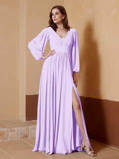 Plunging V-neck Floor-length Dress With Slit Lilac
