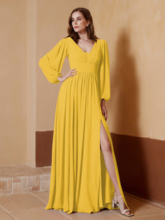 Plunging V-neck Floor-length Dress With Slit Marigold
