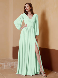 Plunging V-neck Floor-length Dress With Slit Mint Green