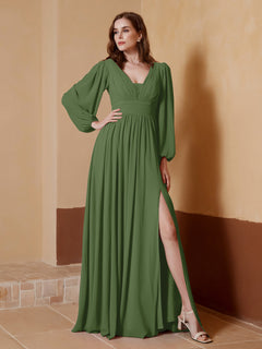 Plunging V-neck Floor-length Dress With Slit Moss